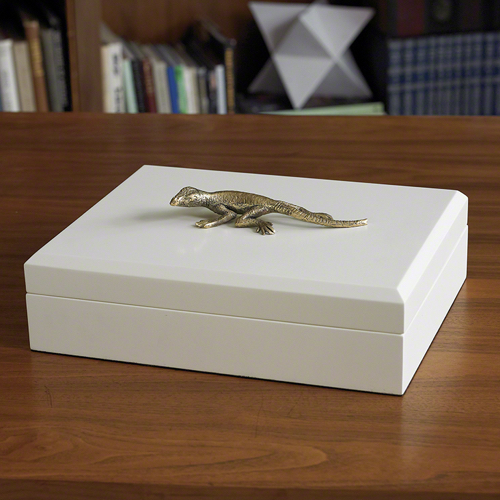 lizard box, white box, keepsake box, storage, lizard accent box
