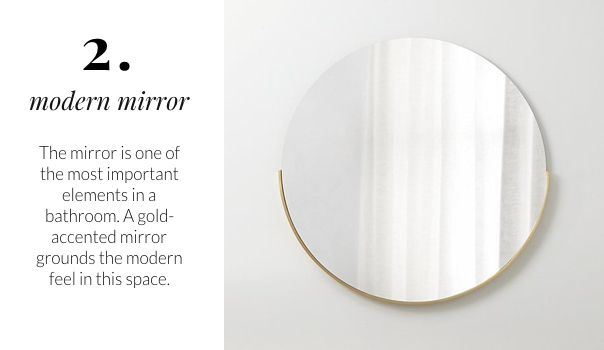 How to Style a Magazine Worthy Bathroom, gold frame mirror, round mirror, bathroom mirror, vanity mirror. gold accent mirror