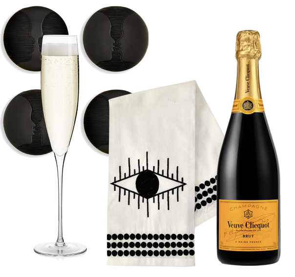 The Ultimate Hostess Gift: Champagne, Tea Towel with Coasters