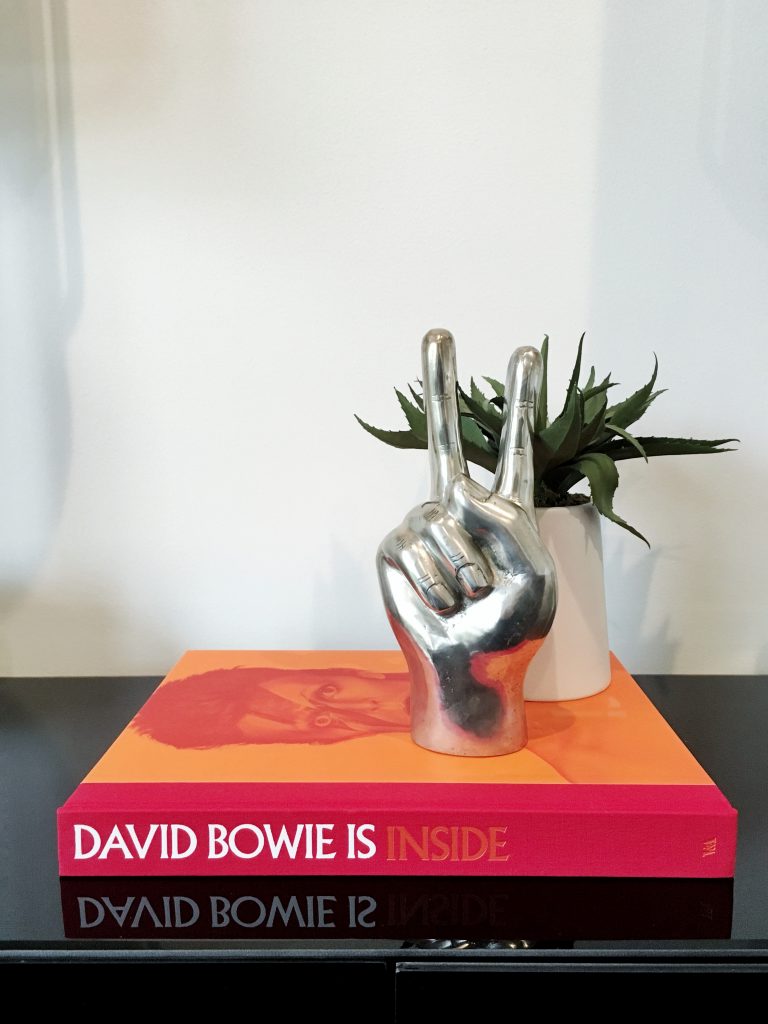 David Bowie Book Styling with Silver Chrome Peace Sign Home Accessory 