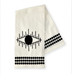 Pulp Design Studios Kismet Lounge Collection Eye of Ra Embroidered Tea Towel Black and White