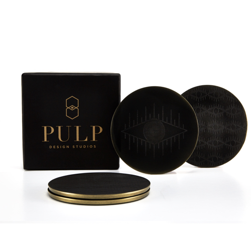 Pulp Design Studios Kismet Lounge Eye of Ra Matte Black Coaster Set with Gift Box
