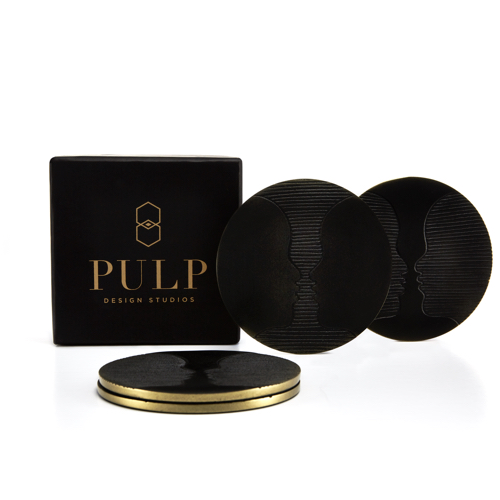 Pulp Design Studios Kismet Lounge Gemini Matte Black Coaster Set with Gift Box