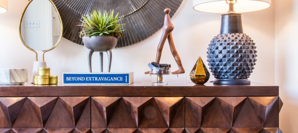 Pulp Design Studios and The Mine Home and Entertaining Goods Pop Up Shop with Dimensional Credenza, Round Mirror and Human Figure Sculpture Accessory