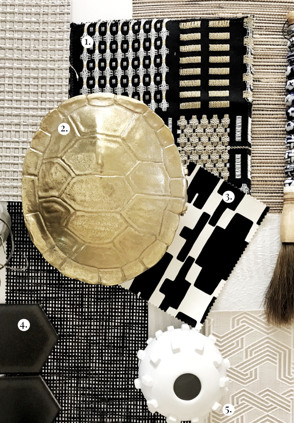 Interior Design Scheme Sources, Brass and Black Design Scheme, Turtle Shell Paper Weight Accessories, Home Decor Textiles