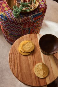 Pulp Design Studios for S Harris textiles. Global textiles, custom pillows, global patterns, statement accent fabric, Kismet Moderno fabric, Moroccan tea decor, Moroccan Lounge Design, Kismet Lounge Collection, Gold Coasters