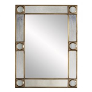 Baldwin Mirror, steel, antique brass, Art Deco mirror, rectangular mirror, glamorous mirror