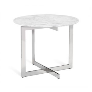 Riley Round Marble, Side Table, Himalaya white marble, stainless steel, accent table, ornate side table, side table, modern side table, asymmetrical accent table, asymmetrical side table,