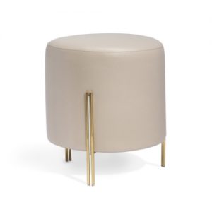 Tatum Stool, polished brass, polished nickel, cream, faux leather, microfiber seat, pouf-stool hybrid, pouf, stool, seating, seat