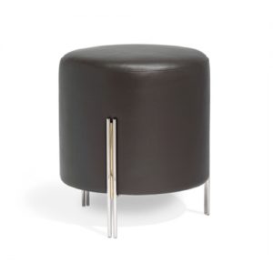 Tatum Stool, polished brass, polished nickel, grey, gray, faux leather, microfiber seat, pouf-stool hybrid, pouf, stool, seating, seat